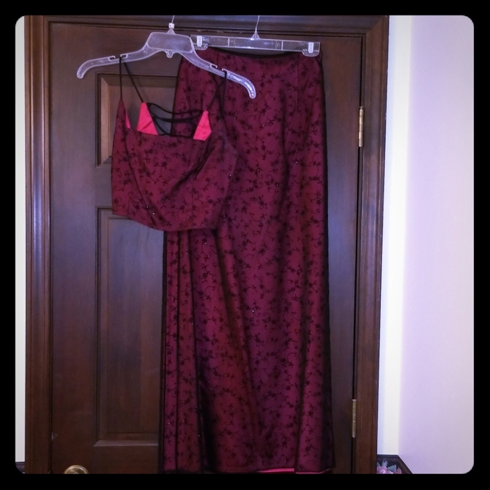 Two Piece Red with Black Overlay Gown